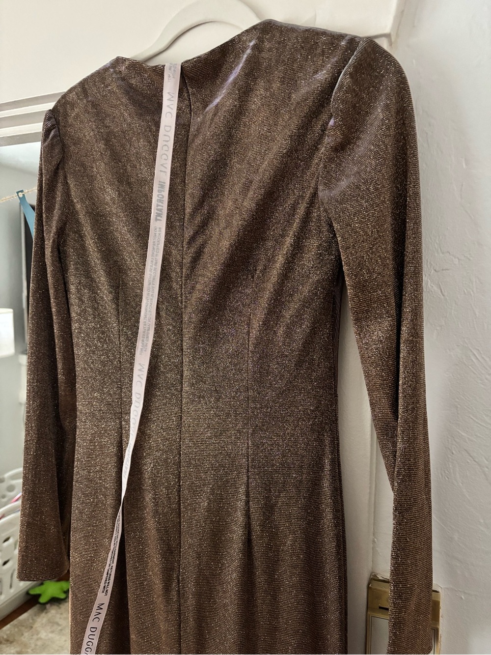 Mac Duggal Metallic Bronze Long Sleeve Knot-Front Gown - Picture 8 of 10